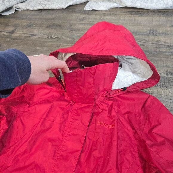 Marmot Precip Rain Jacket Women Size Small Desert Red Color High neck Arm Vents - Picture 7 of 15